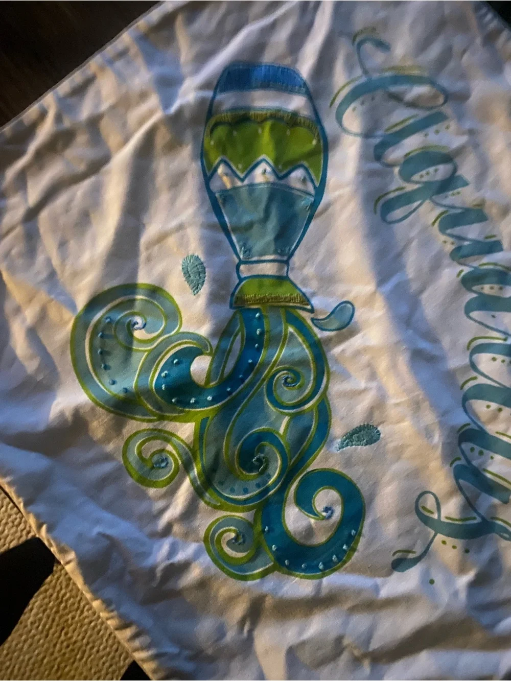 Serena & Lily Teal, Lime & White Swirl Pillow Cover
